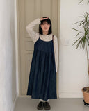 Coinzy Denim Shirring Sleeveless Long One Piece