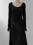 Frill Deep Round Neck Long Sleeve Tee