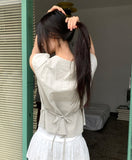 Hayo Ribbon Strap Cap Sleeve Short Sleeve Blouse
