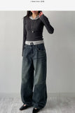 [Unisex] Force 10 Pintuck Wide Denim Pants