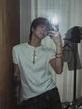 Rib shawl patch henley neck short sleeve t-shirt