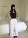 Paron Summer Cotton String Wide Pintuck Pants