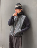 Don't Leather Knit Color Matching Hood Zip-Up