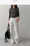 Curved Semi-Wide Cotton Pants