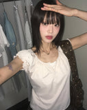 Kuya puff sleeve short sleeve blouse