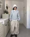 Pona Pintuck Washed Diagonal Cargo Pants