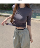 Stretchy Span Slim Fit Elbow Length T-shirt