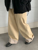 Monique Check Color Matching Cotton Wide Banding Pants