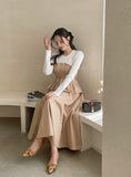 Rail Color Matching Knit Shirring Pin Tuck Flare One Piece