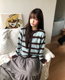 Woolen Stripe Round Knit Cardigan