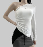 Cleat One Shoulder Shirring Tee