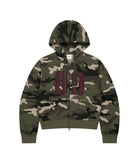 CAMO APPLIQUE CROP ZIP UP HOODIE