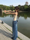 Kolsi Curved Adjust Pocket Washing Denim Wide Pants