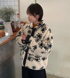 Tokiko reversible flower fleece zip-up