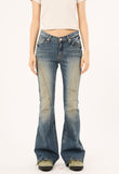 Wrinkle washed crack bootcut denim pants