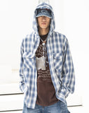 RELAX LEATHER ORNAMENT HOODY CHECK LONG SHIRTS