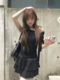 Zant Ribbon Knot Off-Shoulder Shirring T-Shirt