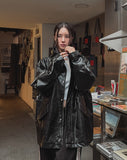 Seri glossy crack leather hoodie field jacket