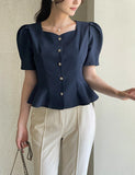 Cloa Heartneck Puff Peplum Jacket Blouse