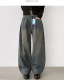 Side Tape Cut Line Brushed Balloon Wide Denim Pants