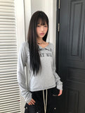 Quind Lettering Button Long Sleeve T-Shirt