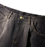 Black Deep Washing One-Tuck Denim Half Pants
