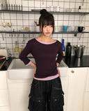 Andin Layered Tencel Three-Quarter Sleeve T-Shirt
