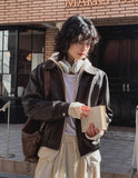 Pond cut washing two-way leather jacket