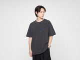 Small Drawing Smile Pigment Short Sleeve T-shirt Blue Logo