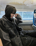 Drape hood denim jacket