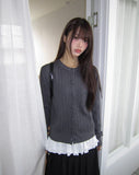 Corun Bean Button Knit Long Sleeve Round Neck Cardigan
