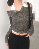 Brick Leopard Hopi Shirring Button T-Shirt