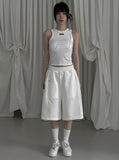 [mnem] pintuck logo bermuda shorts