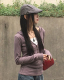 [MADE] Tibot Vintage Button V-neck Ribbed Hoode T-shirt