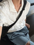 Cable knit short sleeve half zip up ver