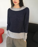 Philae brushed outer stripe fleece layered long sleeve T-shirt