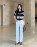 Bully Herringbone Cotton Banding Wide Pants