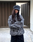 Boran Leopard Fluffy Fur Loose Zip-Up Jumper