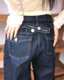 Racket Raw Back Adjust Wide Denim Pants