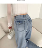 Summer Tencel Back Pocket Span Banding Wide Denim Pants