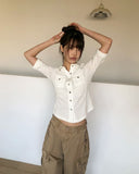 Daen Pocket Button Collar Three Quarter T-shirt