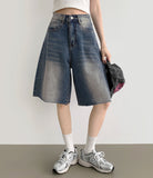 Hippie Vintage Cutting Knee Length Denim Bermuda Shorts