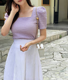 Brea Wrinkle Puff Square Short Sleeve Tee Blouse