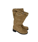 Pocket Buckle Suede Slouch Long Boots