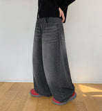 Syumio jacquard wide balloon denim pants