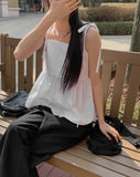 Summer Corset Shirring Sleeveless Ribbon Blouse