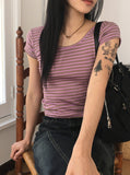 Rachyu  Vintage Stripe Slim Short Sleeve T-shirt