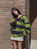 Stripe cable hood warmer knitwear
