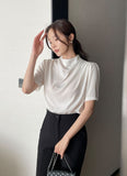 Azrin Half-Neck Drape Short Sleeve T-blouse