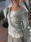 Hoan Lace Sleeveless Shirring Hood Zip-Up
